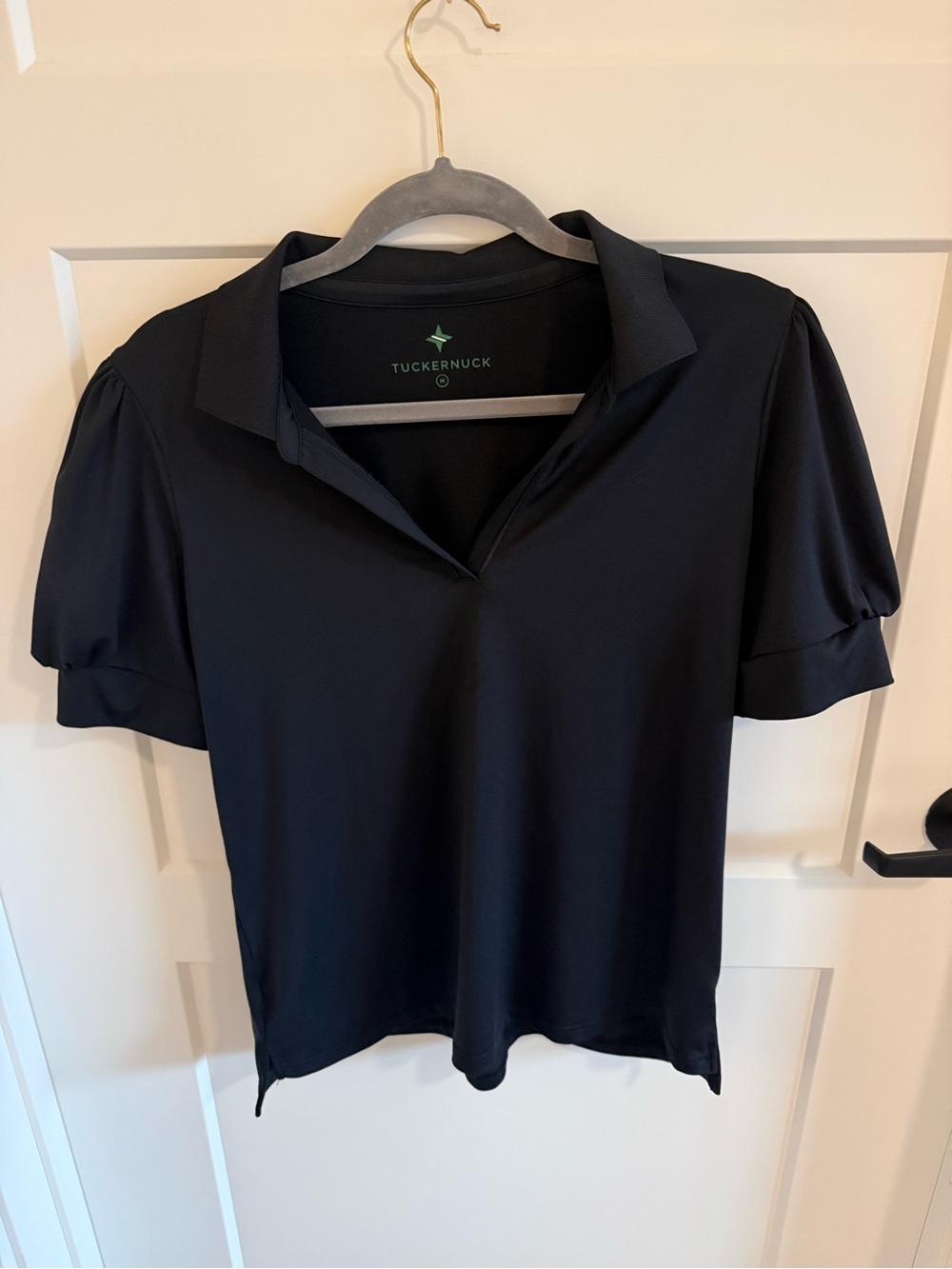 Tuckernuck Tnuck Sport Caroline Polo Black Puff Sleeve Womens M